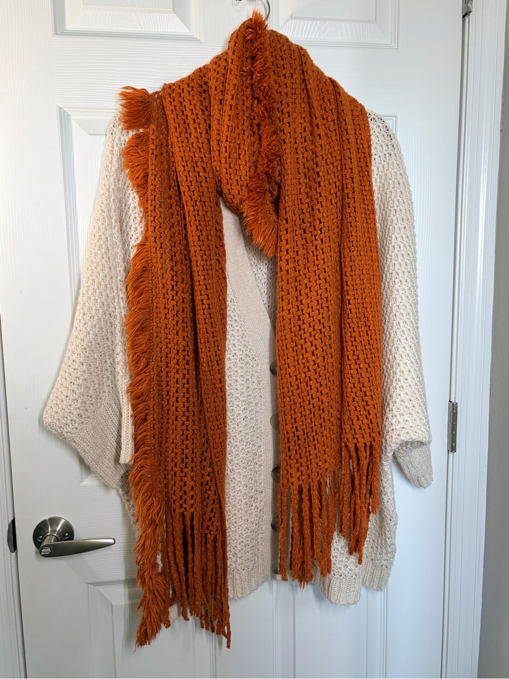 Cozy Fringe Knit Throw Scarf - Rust Orange